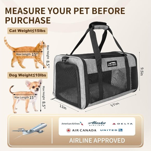 Furtent Dog Cat Carrier Soft Pet Carrier with Litter Tray (Airline Approved) - Picture 5 of 13